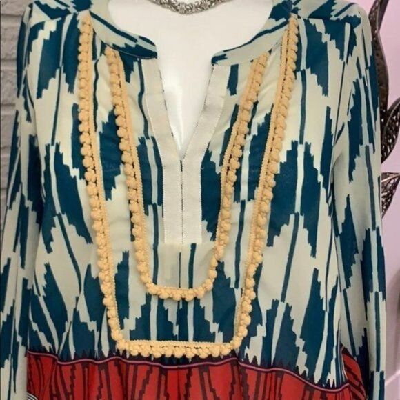 Maeve Anthropologie Rohana Women Astec Print Long Sleeve Blouse Size 0 - Picture 4 of 9